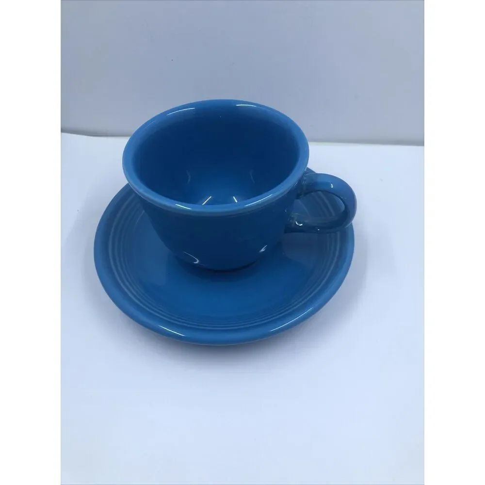 Fiesta Ware Tea Cup and Saucer Peacock Blue Home Laughlin